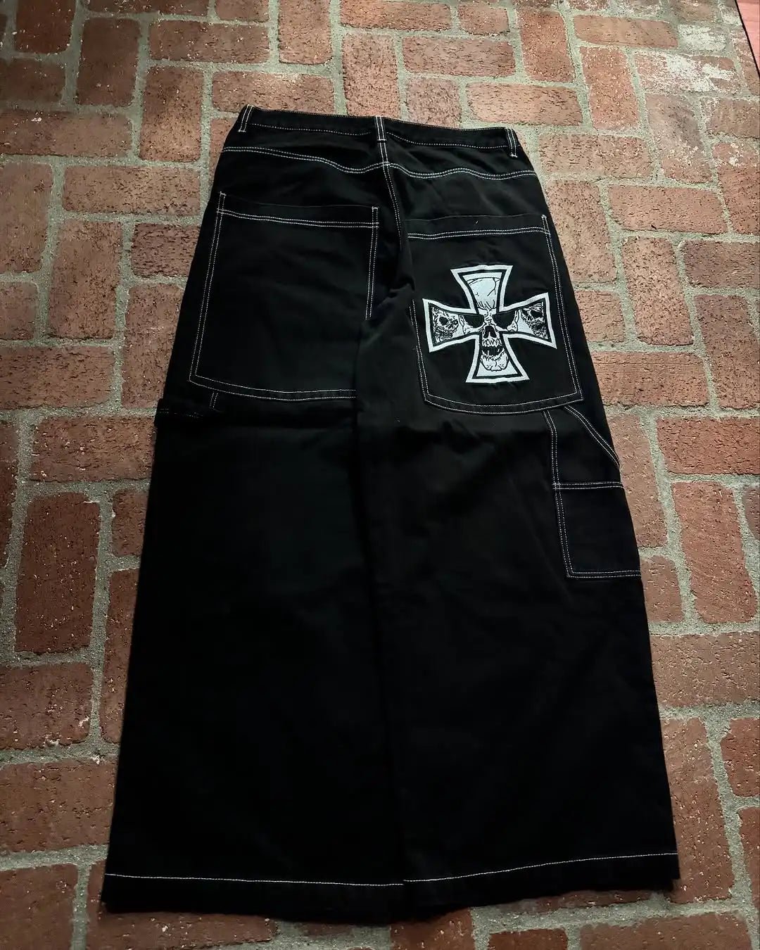 2025 Gothic Punk Retro Streetwear Baggy Y2K Jeans Men Hip - hop Black High Waist Wide - leg Pants Skull Camouflage Cargo Pants Women - 28.44