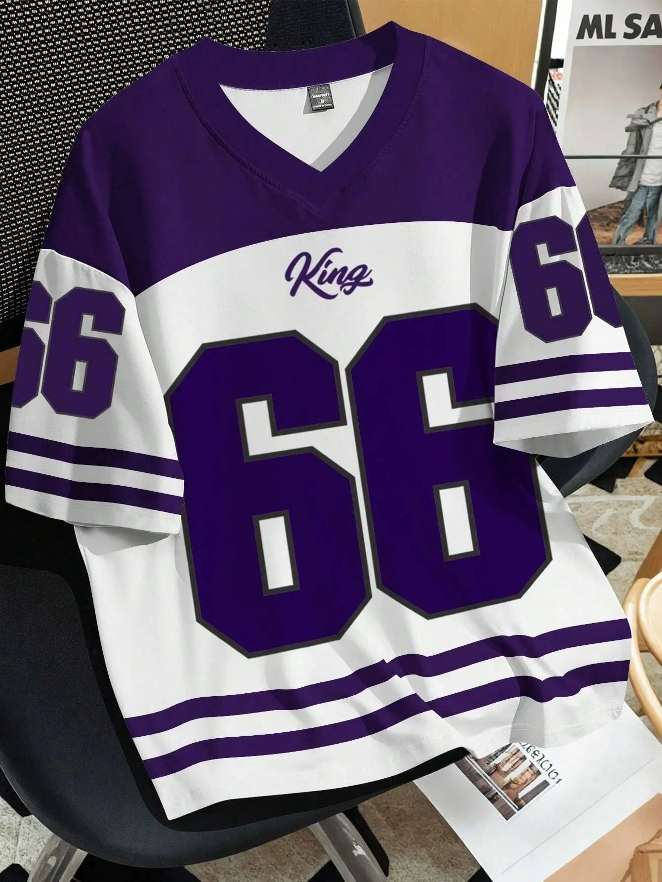 2025 summer new V - neck men's casual T-shirt Chicago letter - printed polyester pullover summer daily outdoor street wear clothes - 28.44