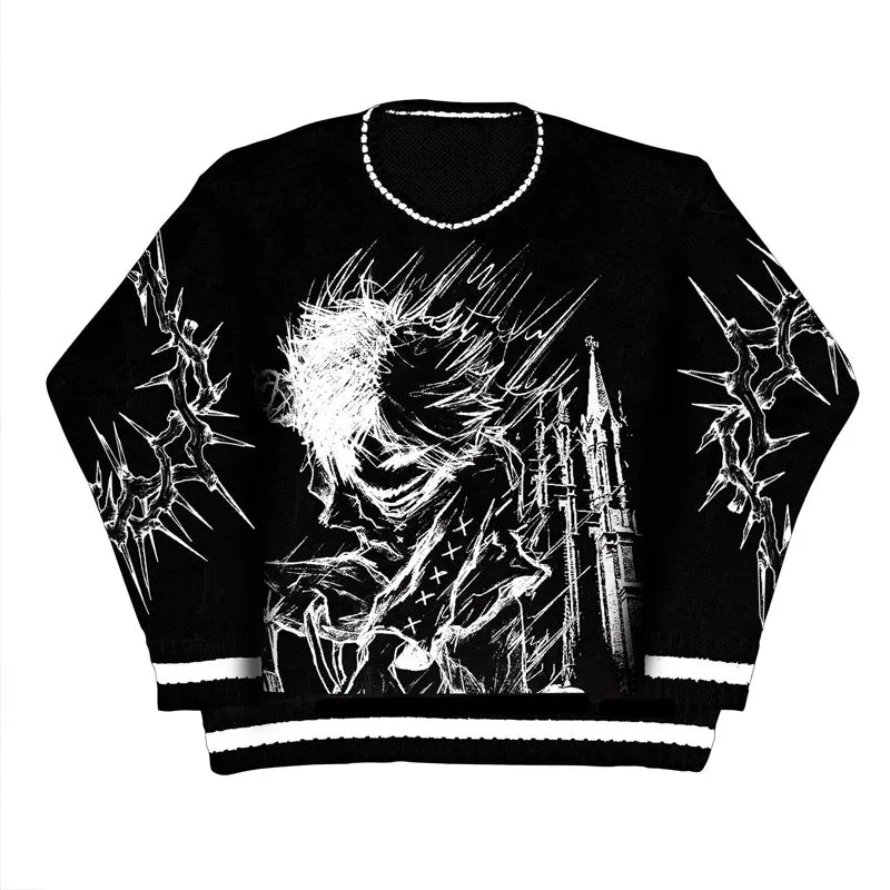 Dark wind autumn and winter new street personality 2024 Gothic dark loose long sweater Y2K clothing INS tide - 28.44