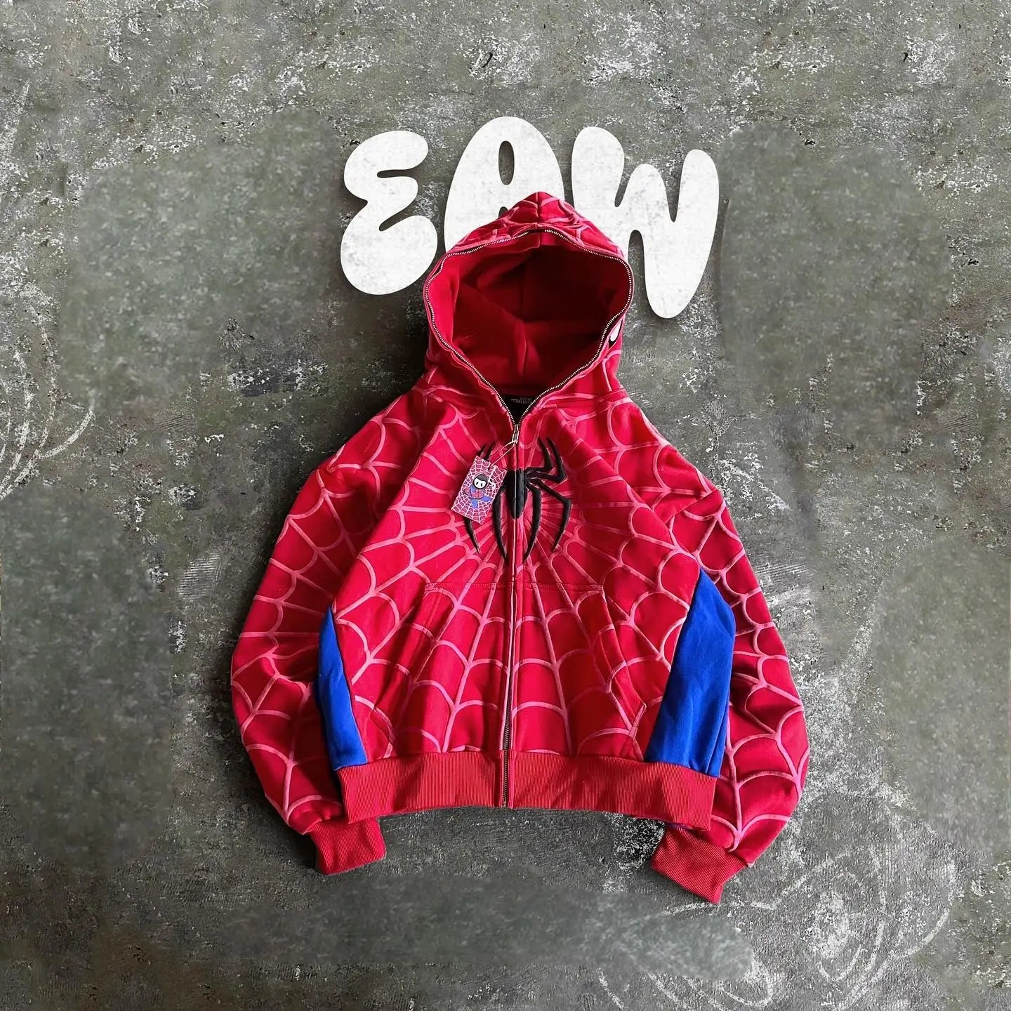 America Classics Gothic Red Spider Print Hooded Cardigan Full Zip Up Loose Men Women Hip Hop Hoodie Jacket Y2k Street Sweatshirt - 28.44