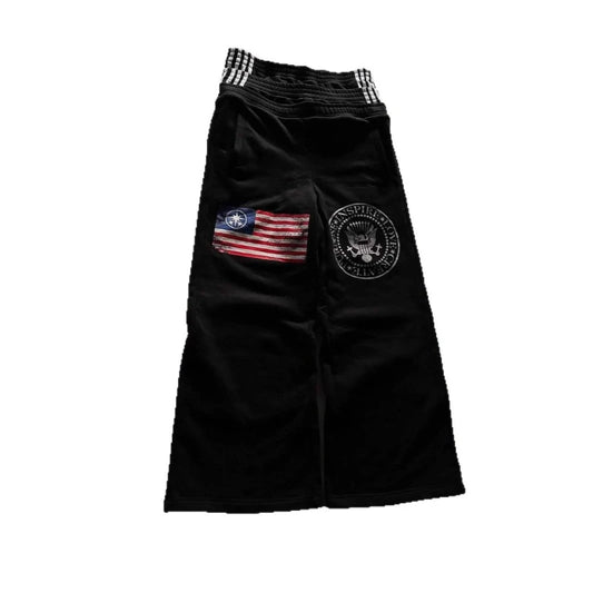 American new double waisted trousers fashionable street men pants letter embroidered retro Harajuku men and women pants