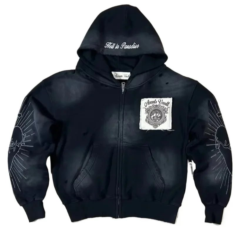 American Y2K New Hip Hop Trend Zipper Hoodie Women Street Casual Loose Joker Vintage Sweatshirt Unisex Fleece Padded Warm Hoodie - 28.44