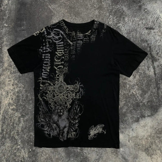 Southpole Y2K Vintage Cotton Graphic Tee Distressed Oversized Unisex T-Shirt with Gothic Print Streetwear Retro Soft Shirt Man