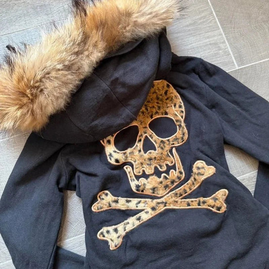 American New Fashion Skull Embroidered Zipper Hoodie Sweater Women Y2K Gothic Hip Hop Popular Casual Joker Couple Hoodies